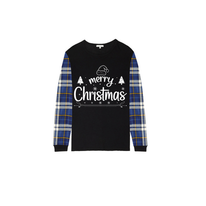 Chalkboard Merry Christmas Pajamas - Blue Plaid