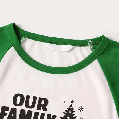 Christmas Tree & "2024 Making Memories Together" Patterned Green Sleeve Contrast Tops and Black and Green Plaid Pants Family Matching Raglan Long-sleeve Pajamas Sets With Dog Bandana