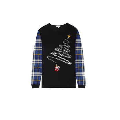 Festive Christmas Tree Pajama Set with Santa and Plaid Pants
