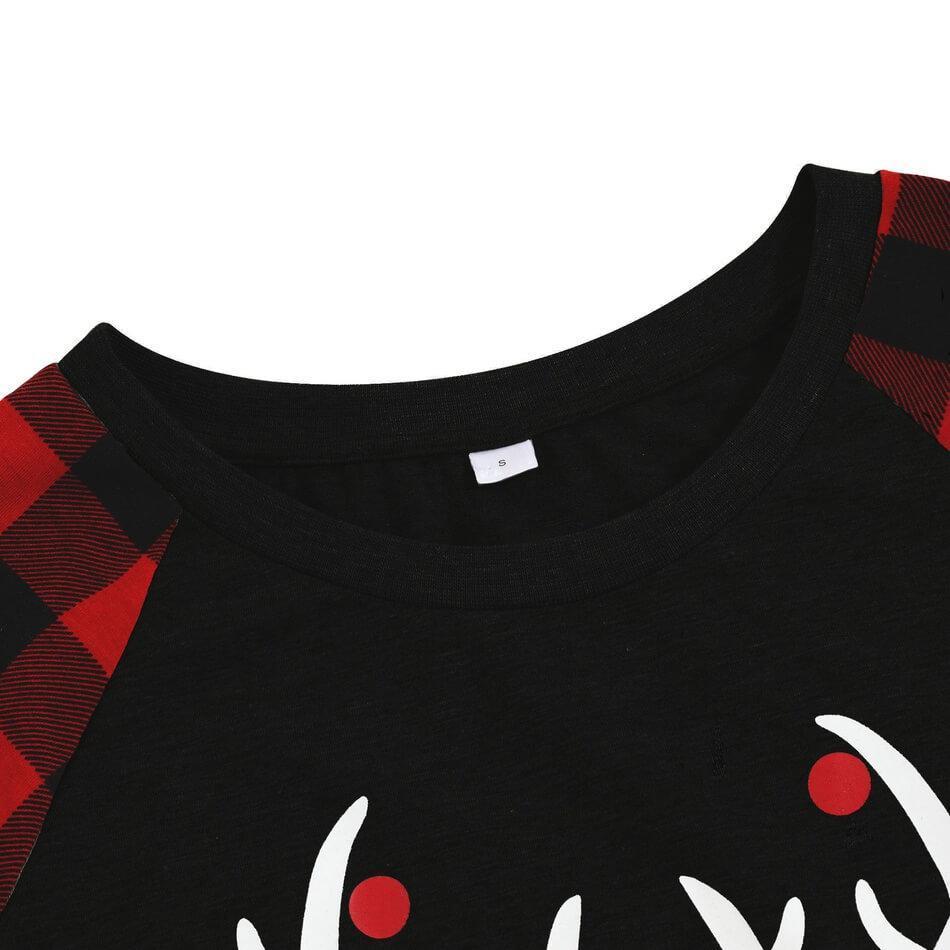 Merry Christmas Antler Contrast top and Plaid Pants Family Matching Pajamas Set
