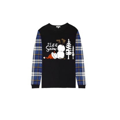 Let It Snow Family Christmas Pajamas - Black & Blue Plaid