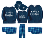 "Merry Christmas" White Letter 2025 Blue Long Sleeve Top With Blue Plaid Family Matching Pajamas