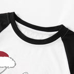 Christmas Hat and 'Believe“ Letter Print Patterned Black Sleeve Contrast Tops and and Black and Green Plaid Pants Family Matching Pajamas Sets With Dog Bandana