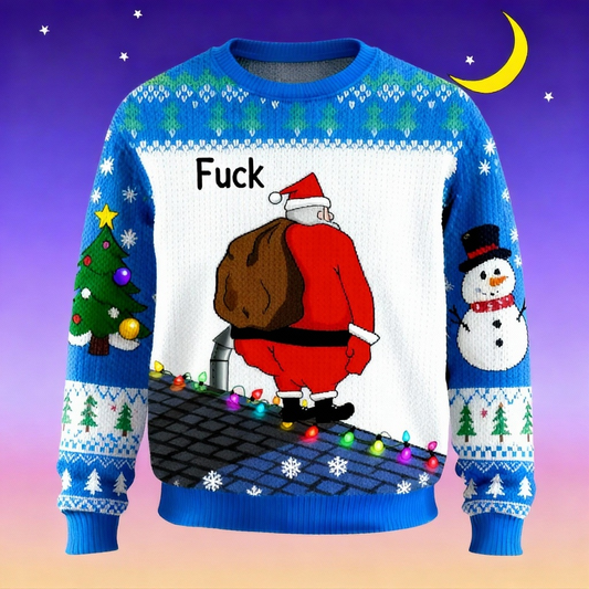 Festive Xmas Cartoon Print Holiday Sweater - Ultimate Ugly Christmas Party Look