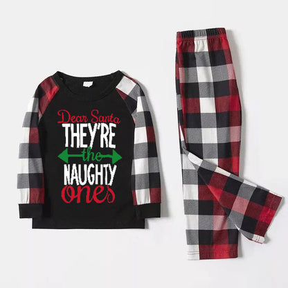 Christmas Matching Family Pajamas Letter Print Black White Plaids Pajamas Set 2025
