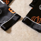 Pumpkin and 67 Number Print Satin Matching Pajamas for Couples ¨C Long Sleeve Button-Down Top & Pants Sleepwear Set