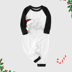 Christmas Hat and 'Believe“ Letter Print Patterned Black Sleeve Contrast Tops and and Black and Green Plaid Pants Family Matching Pajamas Sets With Dog Bandana