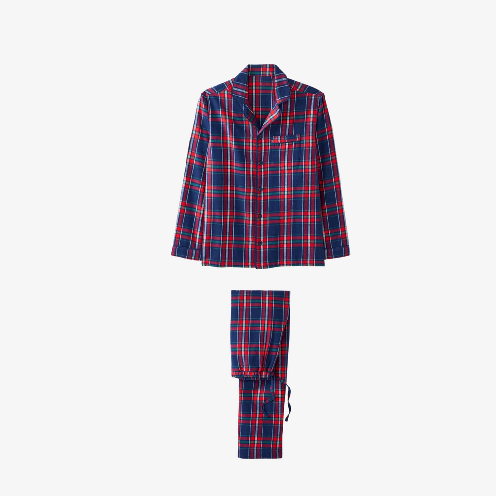 Classic Red & Navy Plaid Family Pajamas | Flannel Matching Holiday Sleepwear Set