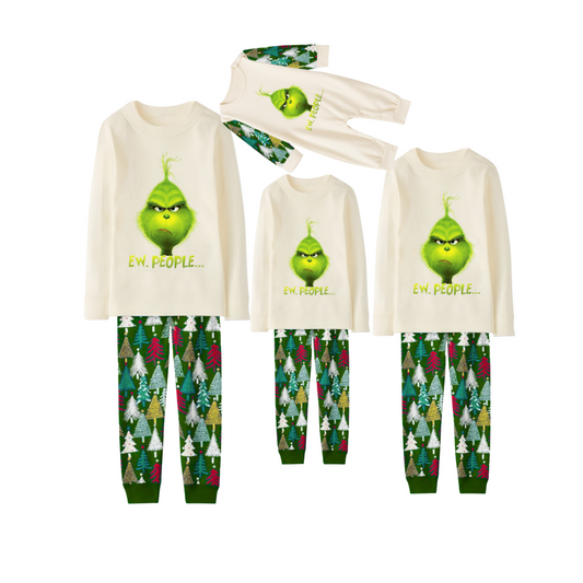 GrinchEw, People Family Christmas Pajamas  Cream Top with Christmas Tree Print