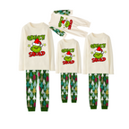 Grinch Squad Family Christmas Pajamas - White Top with Christmas Tree Pants