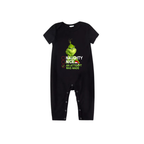 Naughty Nice An Attempt Was Made Grinch Family Pajamas Set - Black Top Red Pants Red Plaid Pattern Grinch Checklist Print