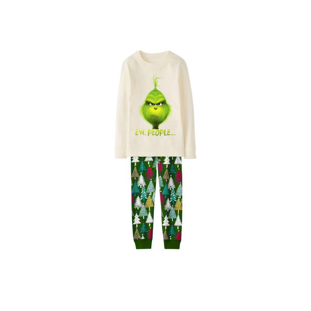 GrinchEw, People Family Christmas Pajamas  Cream Top with Christmas Tree Print