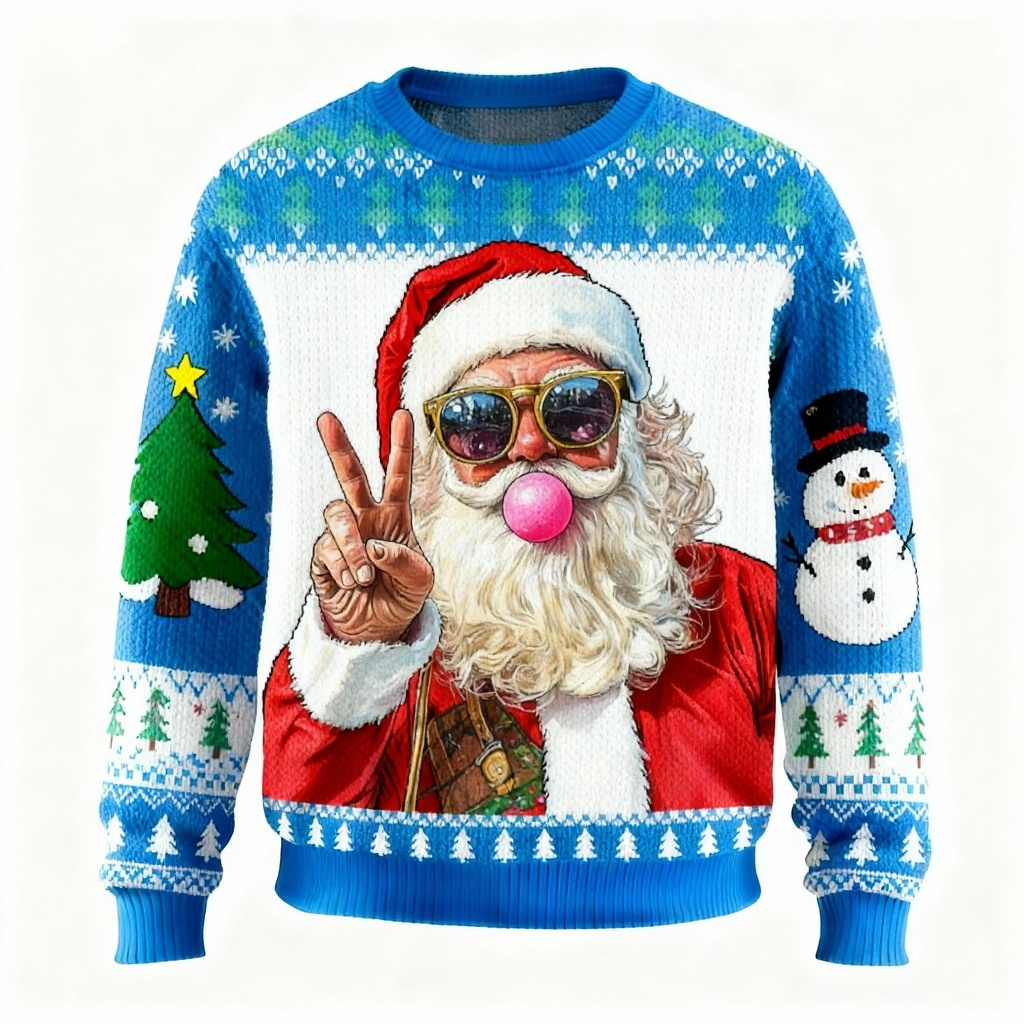 Jolly Santa Pattern Print Sweater - Ugly & Cozy Unisex Pullover