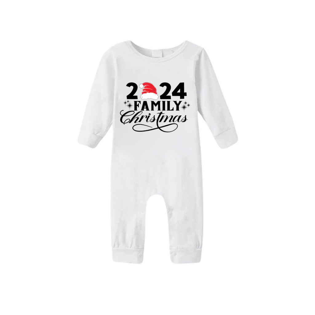 "Family Christmas 2024" and Santa Hat Printed Red & Green Plaid Family Matching Pajamas