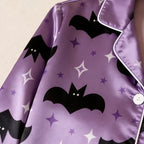 Bat and Star Print Satin Button-Up Family Pajamas Set
