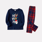 "HO HO HO" Letter Print Red & Blue Plaid Christmas Family Matching Pajamas