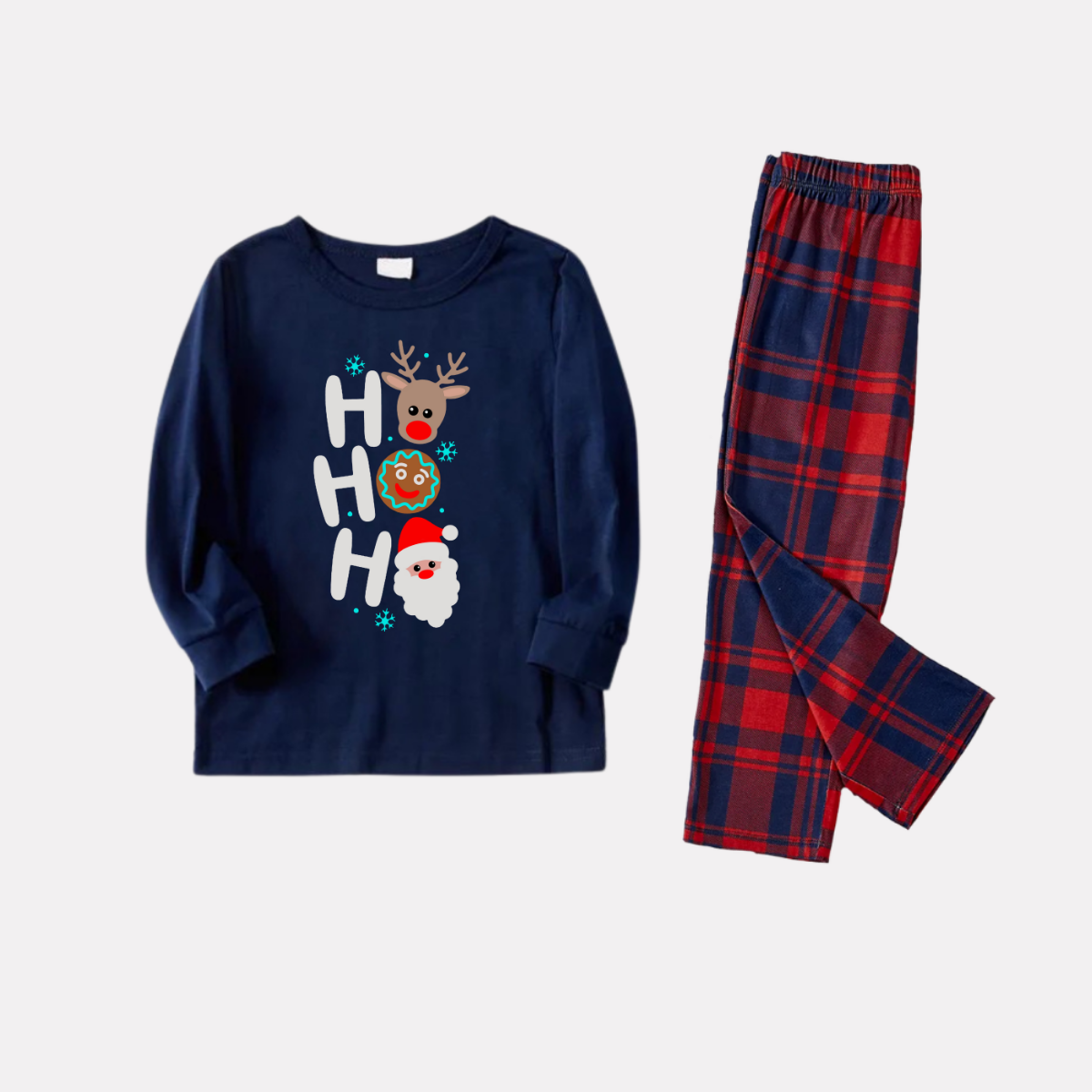 "HO HO HO" Letter Print Red & Blue Plaid Christmas Family Matching Pajamas