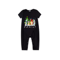 Family Christmas Cartoon Family Pajamas Set - Black Top Red Pants Red Plaid Pattern Cartoon Family Print