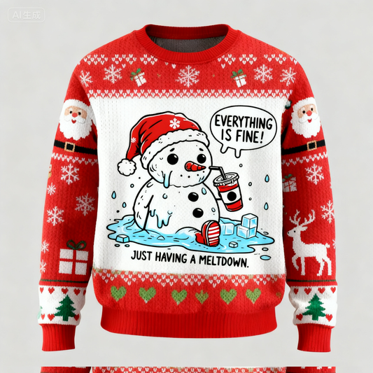 Soft Fleece Snowman Pattern Ugly Sweater - Unisex Christmas Party Essential