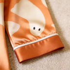 Orange Ghost Print Satin Button-Up Family Halloween Pajamas Set