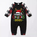 Family Christmas Shirts Santa Hat Christmas Deer Patterned and 'FAMILY CHRISTMAS 2026  ' Letter Print Contrast Tops and Red & Black & White Plaid Pants Family Matching Pajamas Set With Dog Bandana