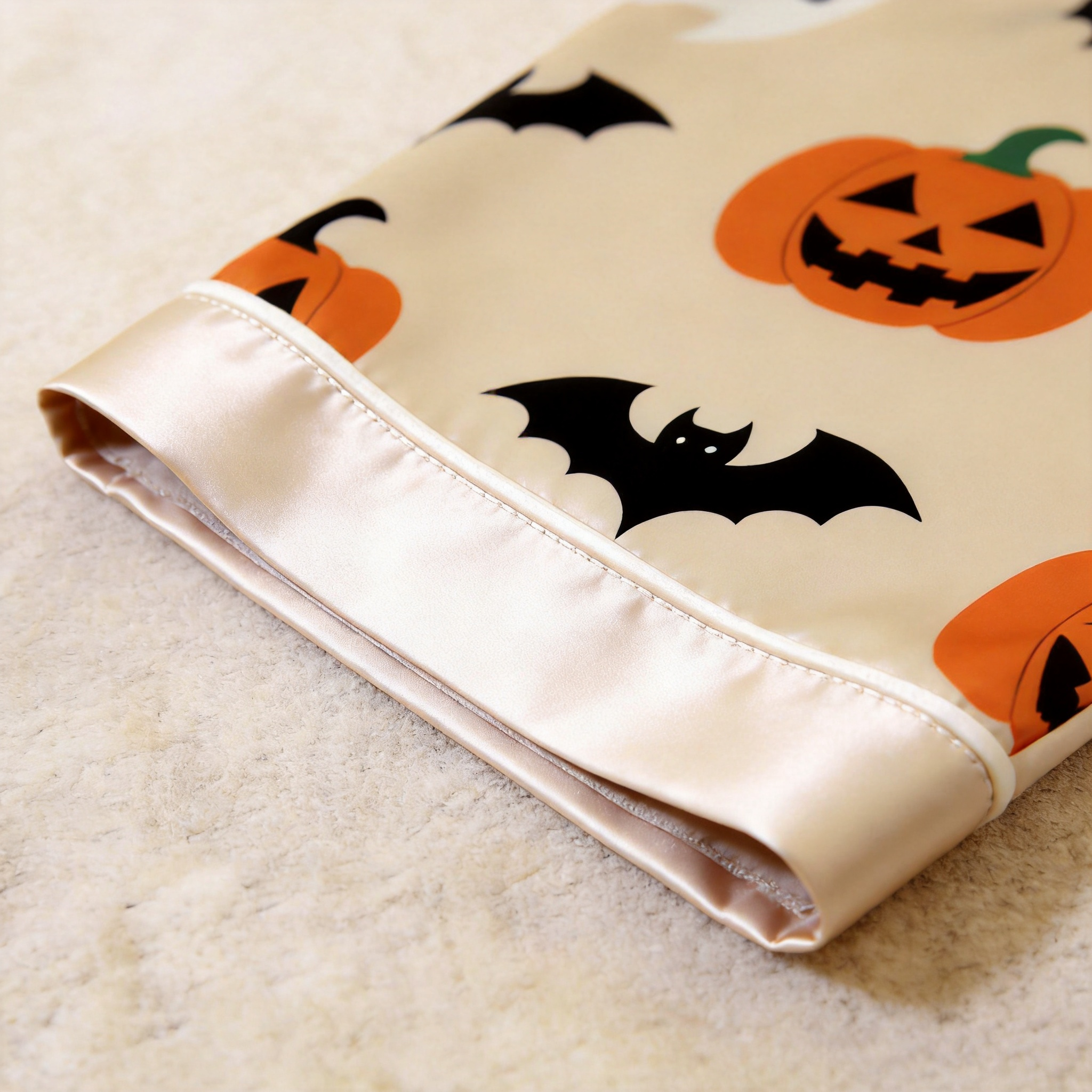 Halloween Pumpkin and Ghost Satin Matching Pajamas for Couples ¨C Long Sleeve Button-Down Top & Pants Sleepwear Set
