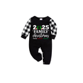Family Christmas 2025 Pajamas Set - Black Top Black and White Plaid Pants Santa Hat and Ornaments Graphic