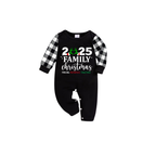 Family Christmas 2025 Pajamas Set - Black Top Black and White Plaid Pants Santa Hat and Ornaments Graphic