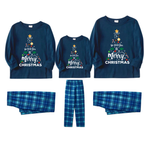 "We Wish You a Merry Christmas" Printed Blue Long Sleeve Top With Blue Plaid Family Matching Pajamas