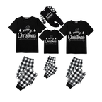 We Wish You a Merry Christmas Tree Family Pajamas Set - Black Top Black and White Plaid Pants Holiday Graphic