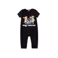 Merry Christmas Cartoon Family Pajamas Set - Black Top Red Pants Red Plaid Pattern Cartoon Family Print