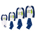 Christmas "Naughty&Nice& I Tried" Letter Print Patterned Casual Long Sleeve Sweatshirts Blue Sleeve Contrast Tops and Blue Plaid Pants Family Matching Pajamas Sets With Pet Bandana