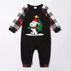 Snoopy Dog Printed Black and Red Plaid Christmas Family Pajama Set