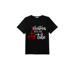 Christmas with My Tribe Family Pajamas Set - Black Top Red Pants Red Plaid Sleeves Teepee Print