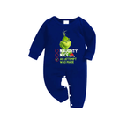 Cute Cartoon Pattern and Slogan Printed  Blue and White Plaid Family Matching Pajamas