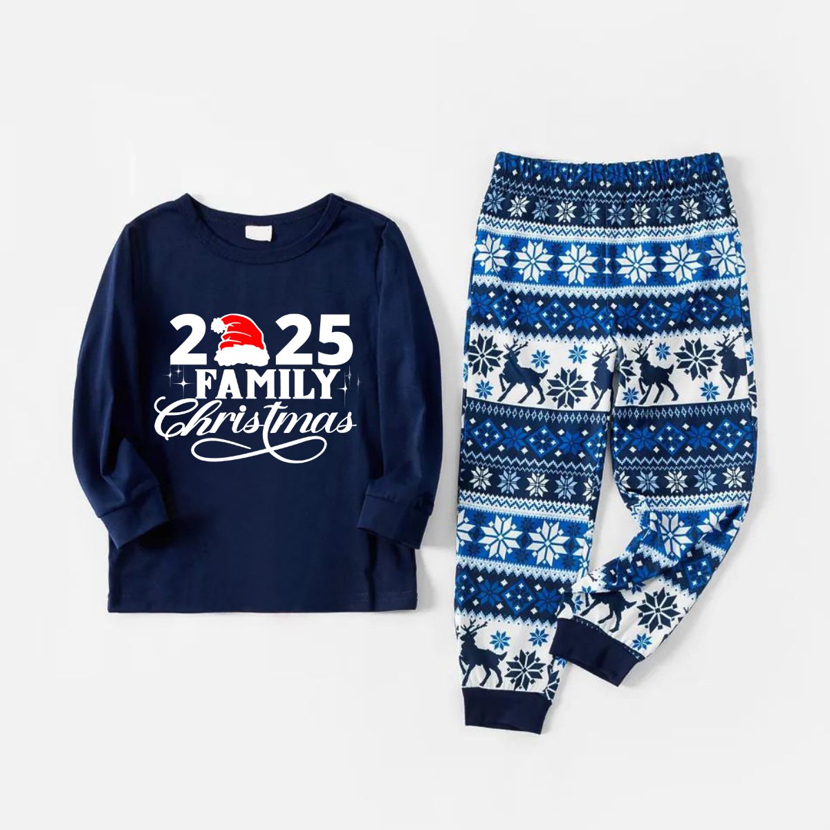 "2025 Family Christmas" Letter Print Blue Family Matching Pajamas Sets