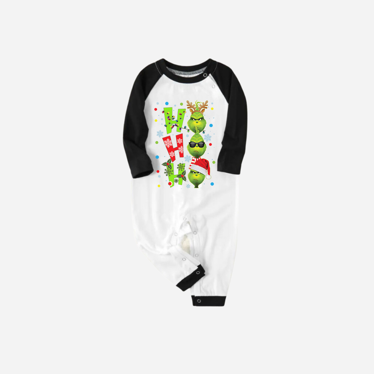 Black Raglan Top Green Plaid Christmas Pajamas Set With "ho ho ho" and Christmas Grinch Print
