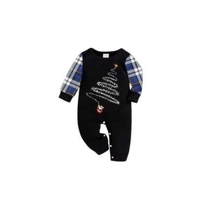 Festive Christmas Tree Pajama Set with Santa and Plaid Pants