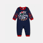 "2025 Christmas Crew" Text and Santa Hat Prints Blue Long Sleeves Top with Red and Blue Plaid Pants Christmas Matching Pajamas