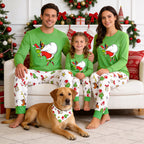 Grinch Carrying Santa Sack Family Christmas Pajamas Set with Gift Graphic Top and Print Pants