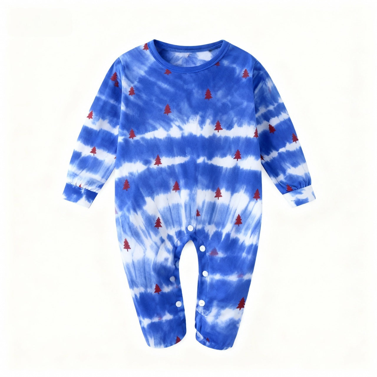 Holiday Family Button-Up Blue & Tree Tie-dyed Christmas Pajamas Set