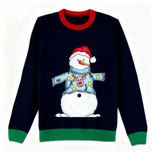 Snowman Print Holiday Sweater - Intentional Festive Quirk