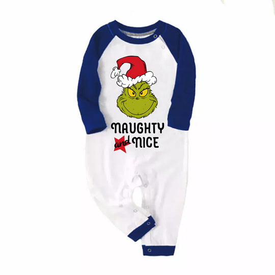 'Dear Santa They Are The Naughty One' Letter Print Casual Long Sleeve Sweatshirts Blue Sleeve Contrast Tops and Blue Plaid Pants Family Matching Pajamas Sets With Dog Bandan