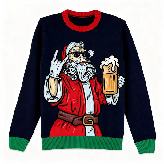 Jolly Santa Claus Print Holiday Sweater - Intentional Festive Quirk