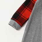MERRY CHRISTMAS Antler Print Grey Top with Black and Red Plaid Pants Family Matching Pajamas Set
