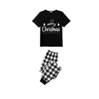 We Wish You a Merry Christmas Tree Family Pajamas Set - Black Top Black and White Plaid Pants Holiday Graphic