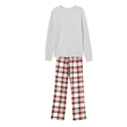 Family Matching Pajama Set – Gray Button-Neck Tee & Red Plaid Pants