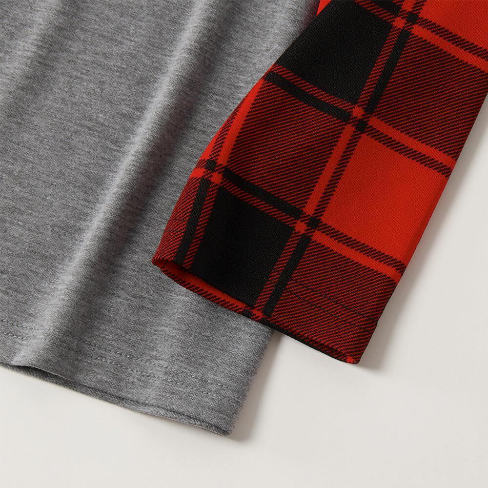 Christmas We are Family 2024 Letter Print Black & Red Plaid Family Matching Grey Pajamas With Dog