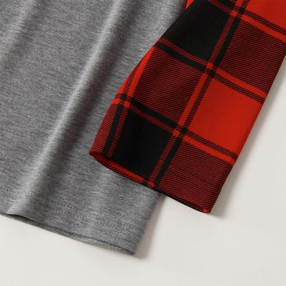 Christmas We are Family 2024 Letter Print Black & Red Plaid Family Matching Grey Pajamas With Dog