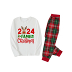 "2024 Family Christmas" and Deer Printed Red & Green Plaid Family Matching Pajamas